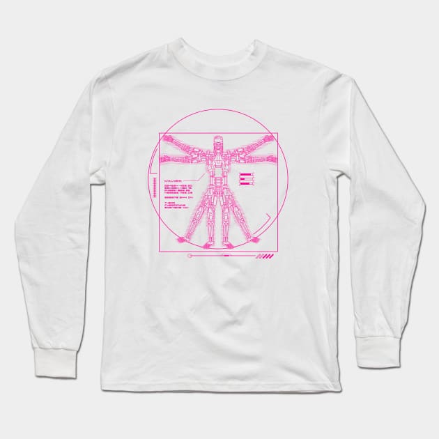 Vitruvian T-800 (80's pink) Long Sleeve T-Shirt by demonigote